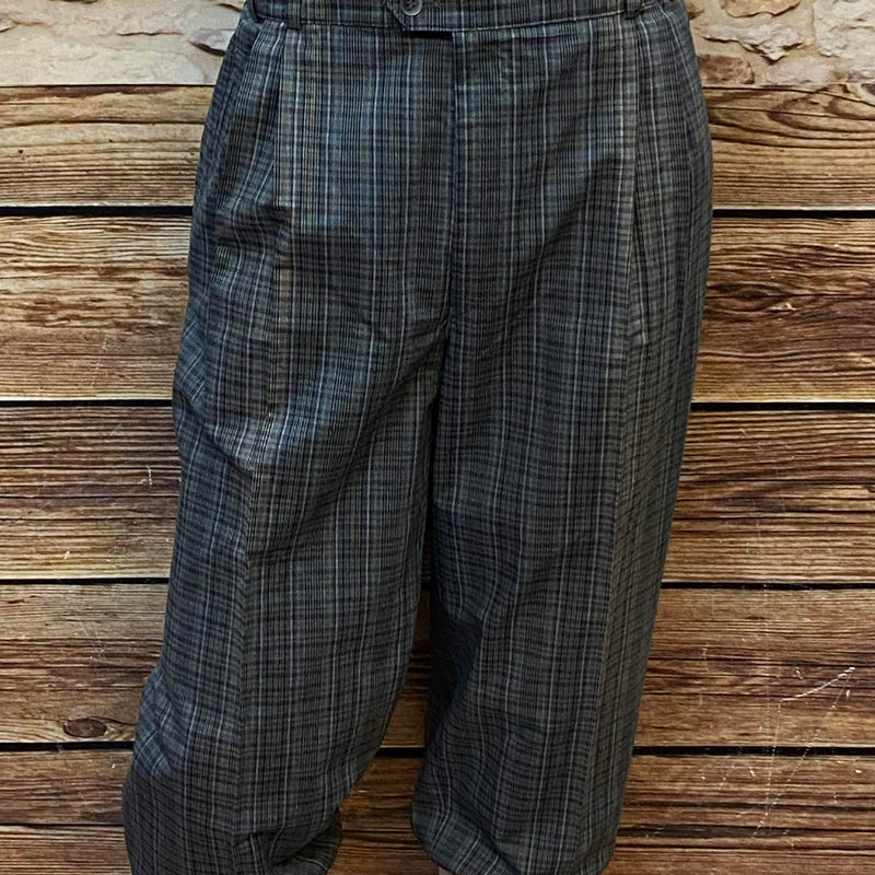 Graublau kariierte Knickerbockerhose mit elastischem Saum, Größe 52, Bundweite 98 cm, ungetragen – 20er‑Jahre‑Stil.