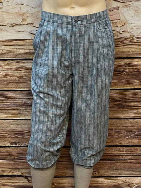 Graugestreifte Knickerbockerhose mit gerafftem Saum, Größe 48, Bundweite 87 cm, ungetragen – 20er-Jahre-Stil, Made in West-Germany.