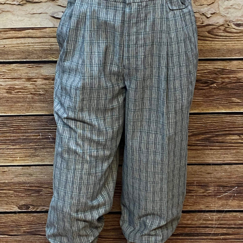 Graugestreifte Knickerbockerhose mit gerafftem Saum, Größe 48, Bundweite 87 cm, ungetragen – 20er-Jahre-Stil, Made in West-Germany.