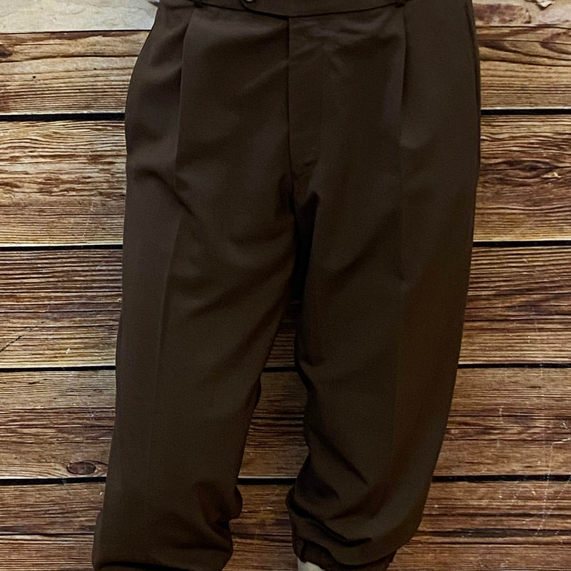 Braune Knickerbocker-Hose für Herren im Stil der 1920er Jahre, Größe 54, mit Bundfalten und gerafftem Beinabschluss.