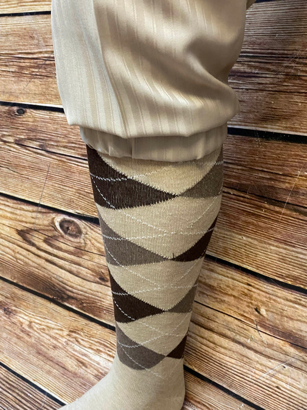 Knickerbocker Komplettset Herren braun beige mit karierter Mütze und Kniestrümpfen