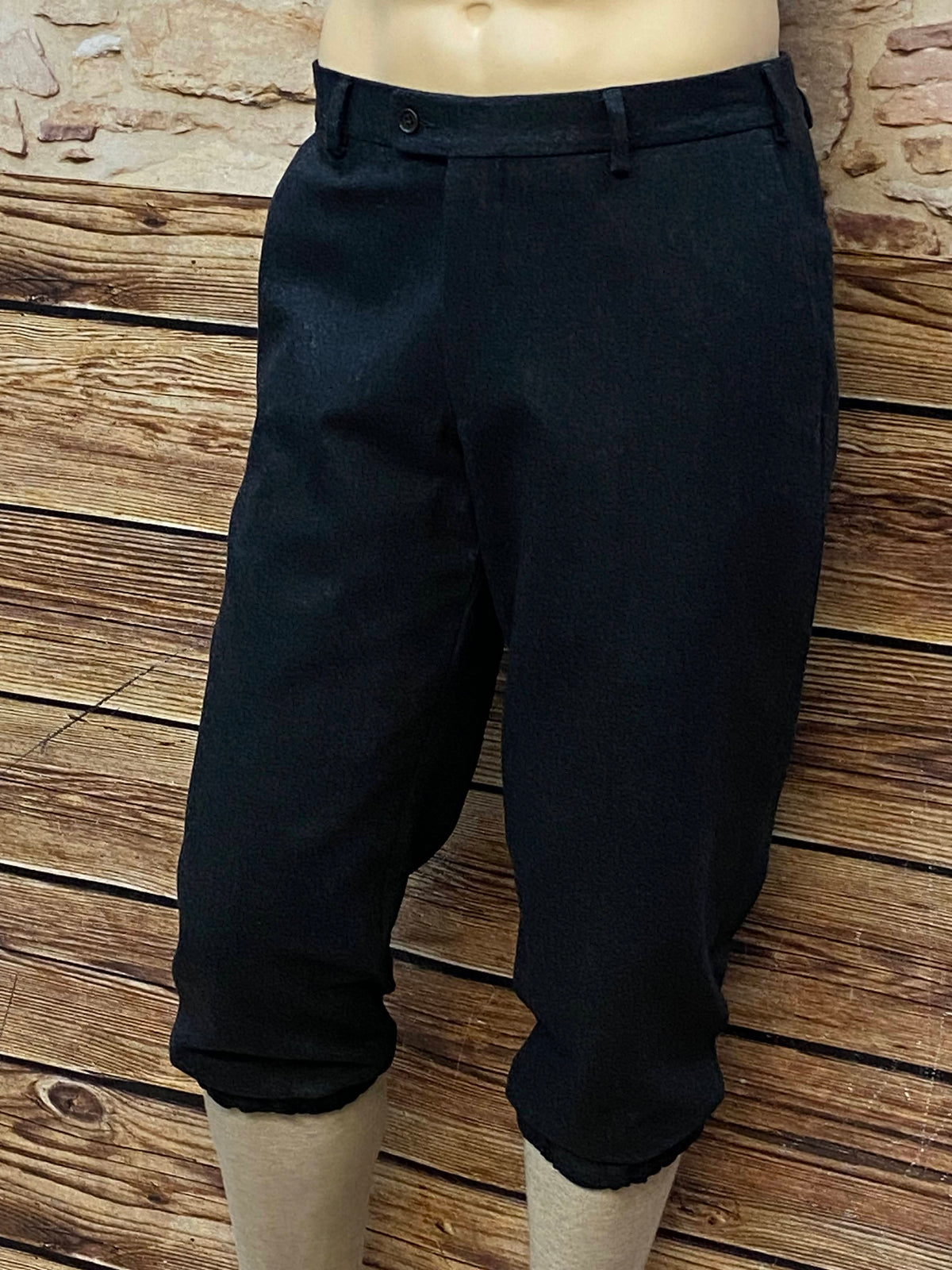 Dunkelblaue Vintage-Knickerbockerhose aus Schurwolle für Herren im 20er-Jahre-Stil – Paul Rosen London, Größe 52, Detailansicht und Komplettbild.