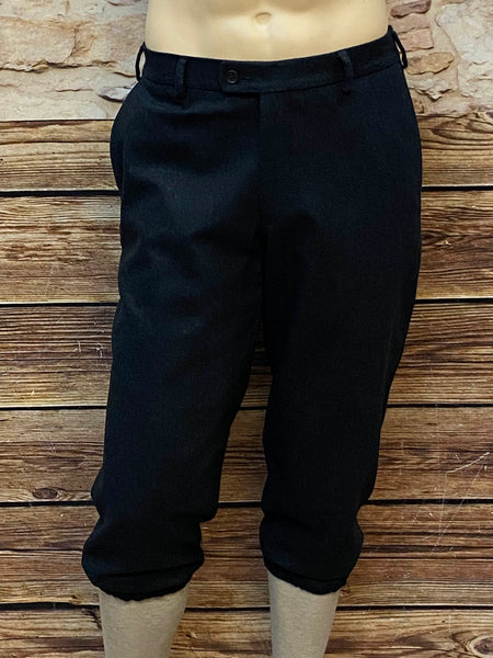 Dunkelblaue Vintage-Knickerbockerhose aus Schurwolle für Herren im 20er-Jahre-Stil – Paul Rosen London, Größe 52, Detailansicht und Komplettbild.