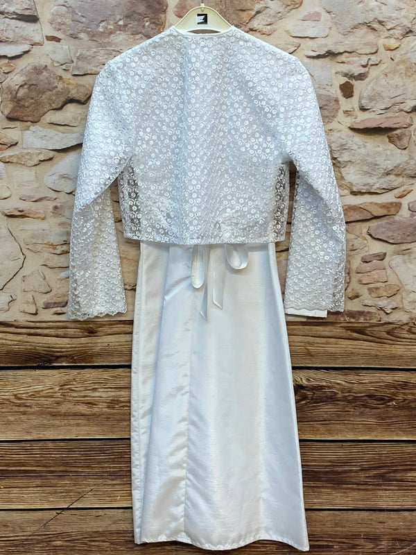 Kommunionkleid weiß mit Spitze & Bolero Gr. 146 – langes Festkleid Mädchen