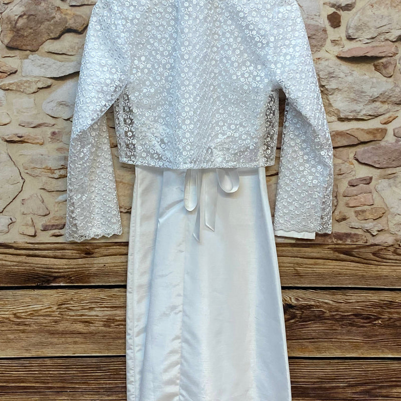 Kommunionkleid weiß mit Spitze & Bolero Gr. 146 – langes Festkleid Mädchen