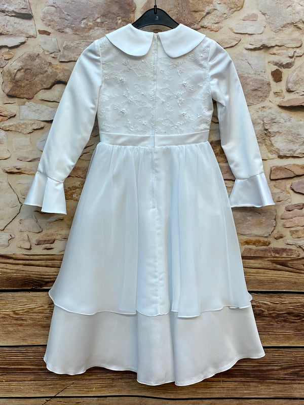 Kommunionkleid weiß mit Kragen, Stickerei & Chiffonrock Gr. 128, Ansicht 5