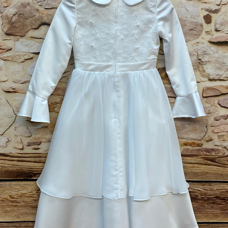 Kommunionkleid weiß mit Kragen, Stickerei & Chiffonrock Gr. 128, Ansicht 5
