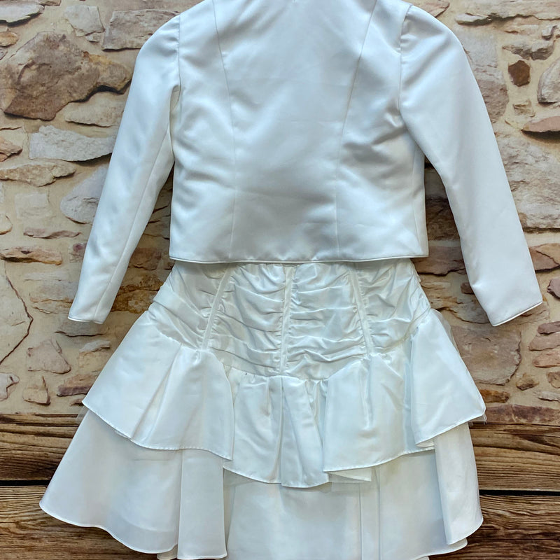 Kommunion Set weiß Gr. 128 – Rüschenrock & Bolerojacke festlich