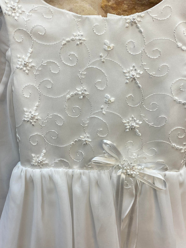 Blumenmädchen Kleid Weiß – Gr. 128 | Chiffon & Stickerei