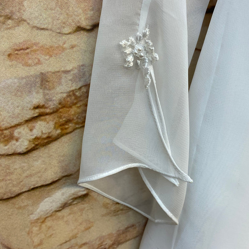 Blumenmädchen Kleid Weiß – Gr. 128 | Chiffon & Stickerei