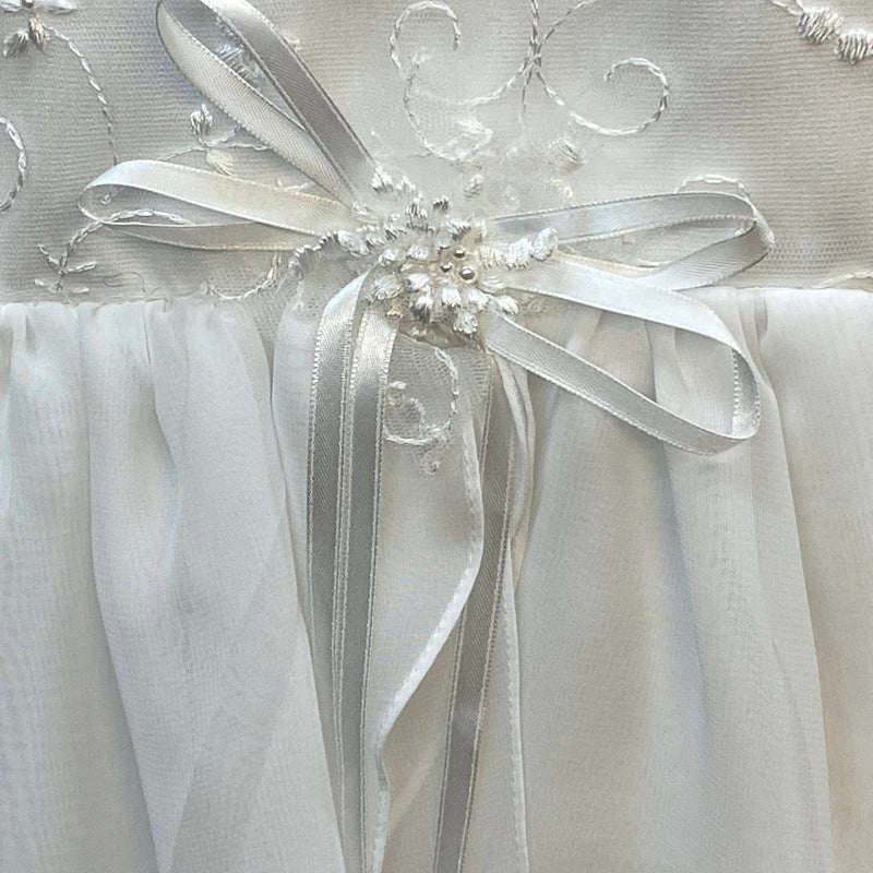 Blumenmädchen Kleid Weiß – Gr. 128 | Chiffon & Stickerei