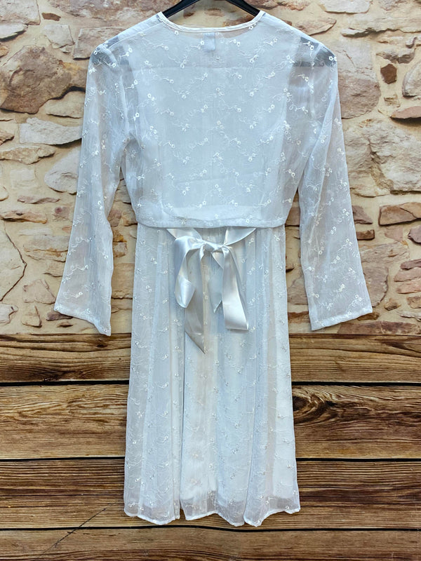 Kommunionkleid Gr. 146 2-teilig weiß Spitze langarm Festkleid Blumenmädchen