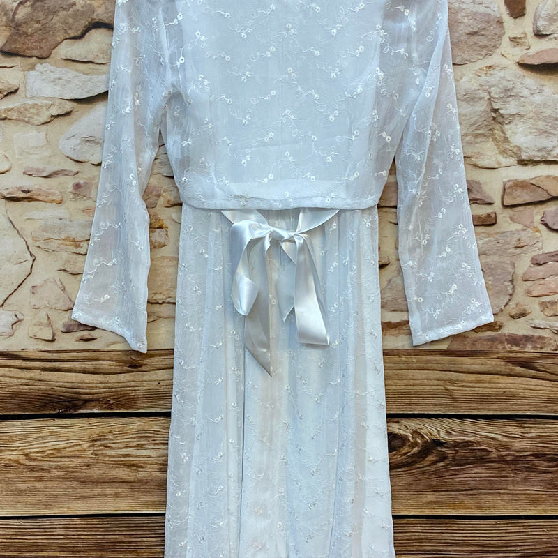 Kommunionkleid Gr. 146 2-teilig weiß Spitze langarm Festkleid Blumenmädchen