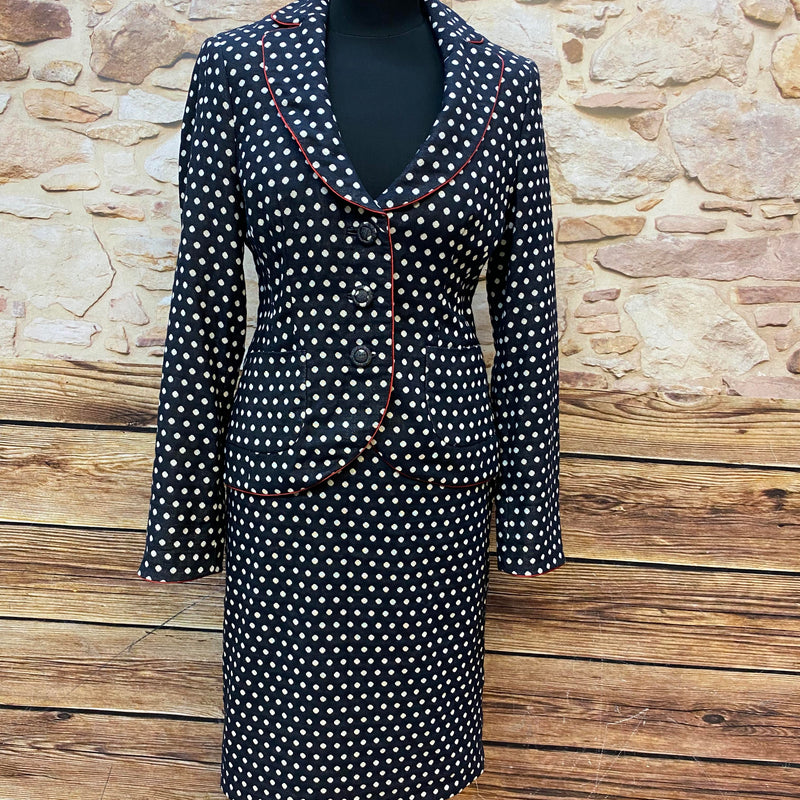 Vintage-Kostüm mit Punkten und Accessoire, Unikat