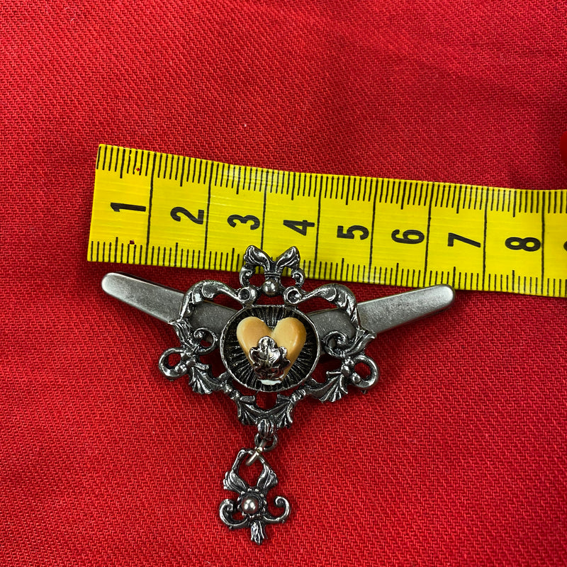 Antike Kragenspange mit Grandln, Trachtenschmuck, Trachtenmode
