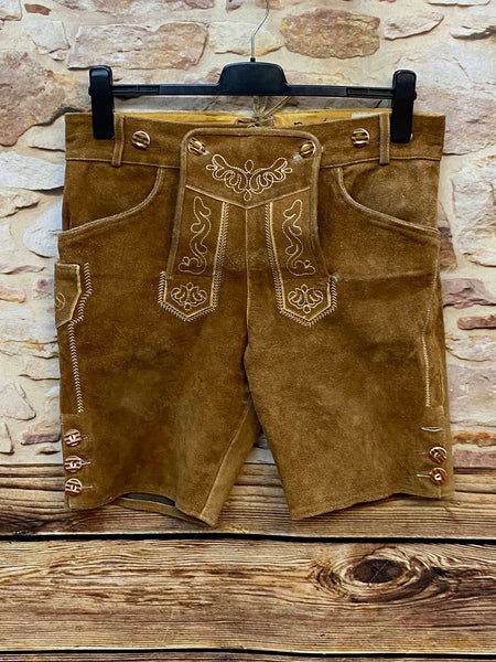 „Kurze braune Trachtenlederhose Herren Gr. 50 von Occulto Trachten mit Stickerei und  Knöpfen“