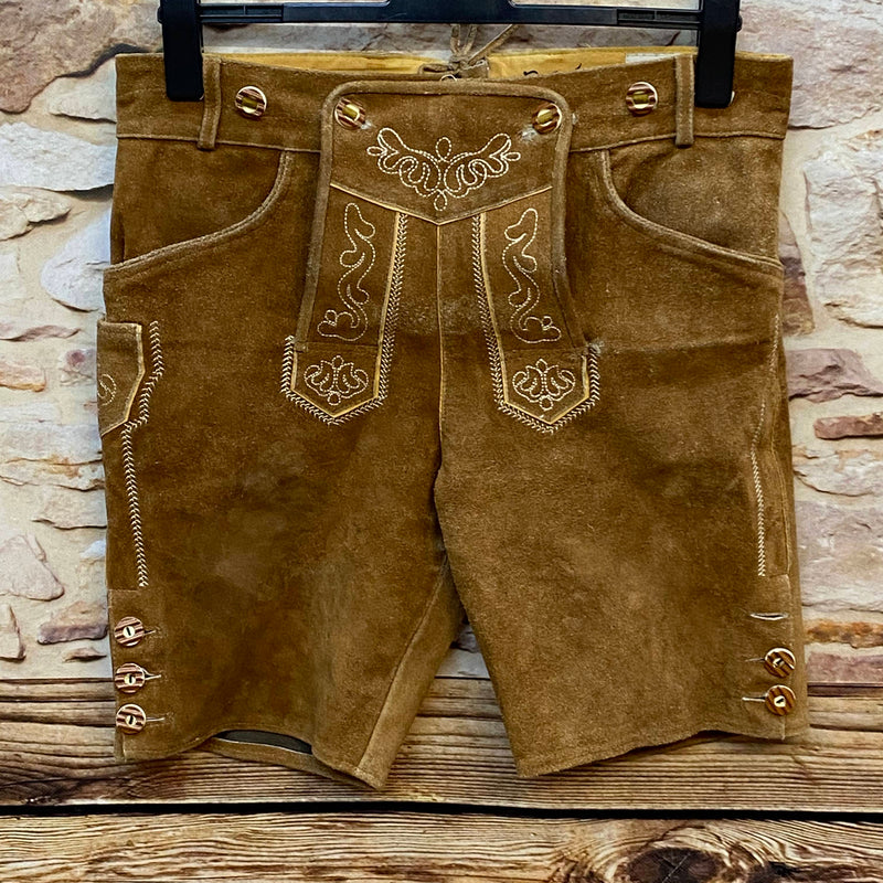 „Kurze braune Trachtenlederhose Herren Gr. 50 von Occulto Trachten mit Stickerei und  Knöpfen“