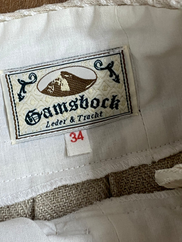 „Labelansicht Gamsbock Leder & Tracht im Trachtenrock, Größe 34“