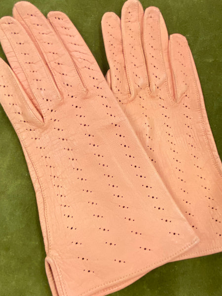Kurze Vintage Handschuhe aus Leder Gr.S Damen lachsfarbend