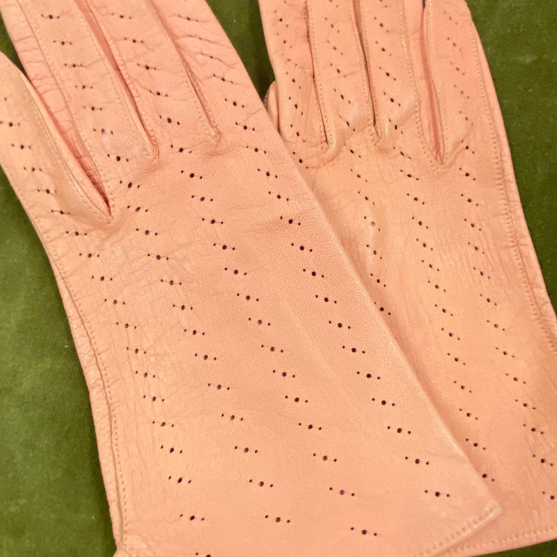 Kurze Vintage Handschuhe aus Leder Gr.S Damen lachsfarbend