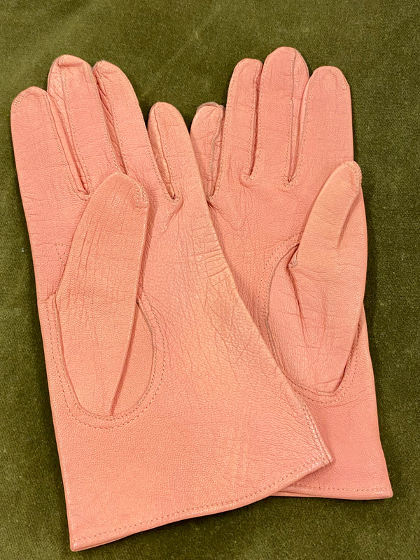 Kurze Vintage Handschuhe aus Leder Gr.S Damen lachsfarbend