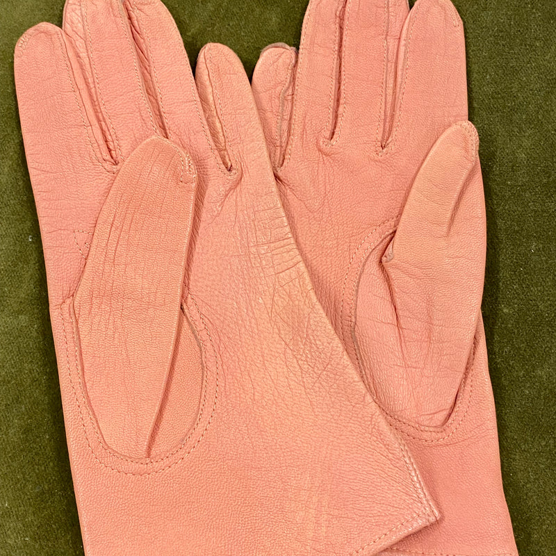 Kurze Vintage Handschuhe aus Leder Gr.S Damen lachsfarbend