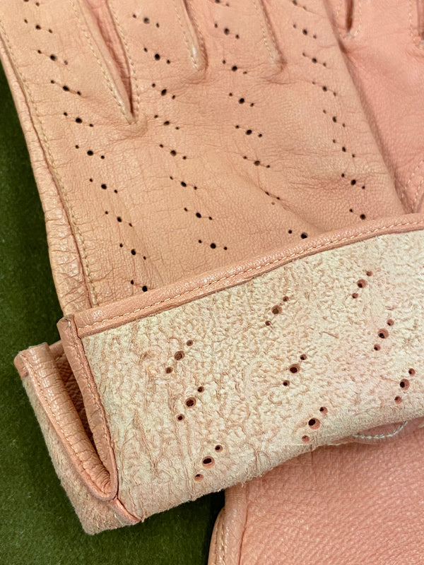 Kurze Vintage Handschuhe aus Leder Gr.S Damen lachsfarbend