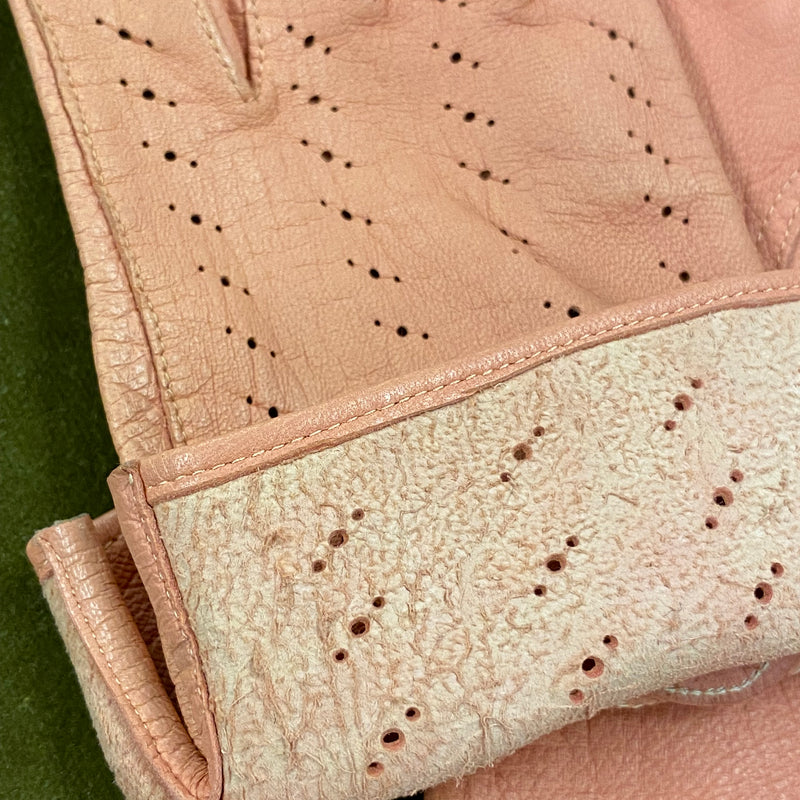 Kurze Vintage Handschuhe aus Leder Gr.S Damen lachsfarbend