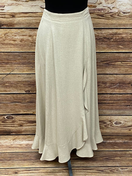 “Beiger Landhaus-Damenrock aus Leinenmix mit einseitigem Volant, Vorderansicht, Gr. 40 (fällt kleiner)”