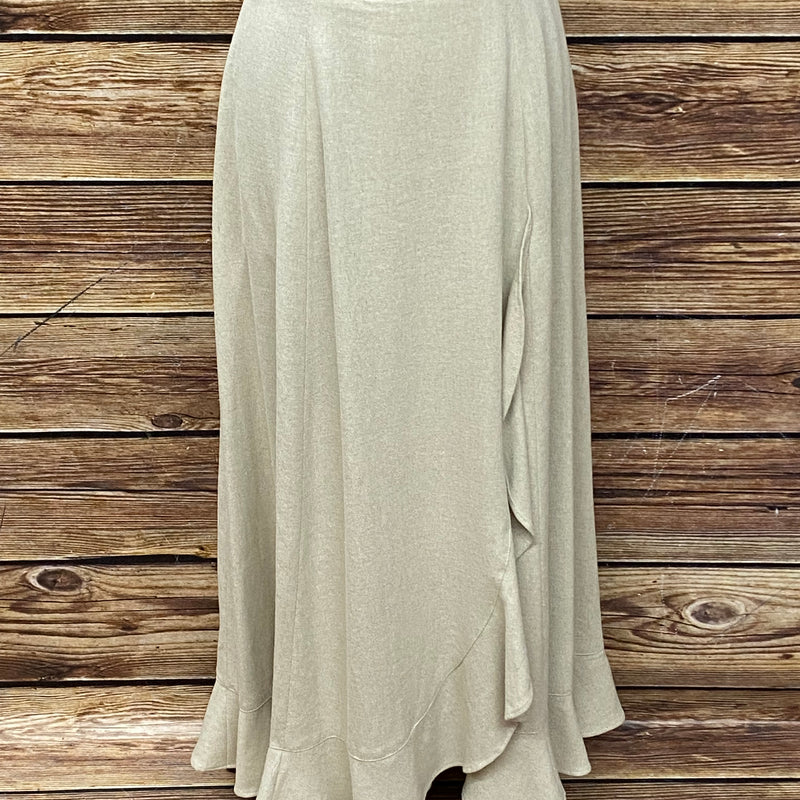 “Beiger Landhaus-Damenrock aus Leinenmix mit einseitigem Volant, Vorderansicht, Gr. 40 (fällt kleiner)”