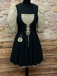 Meico Landhaus Look schwarz/beige fesches Landhauskleid Dirndl Gr.34 