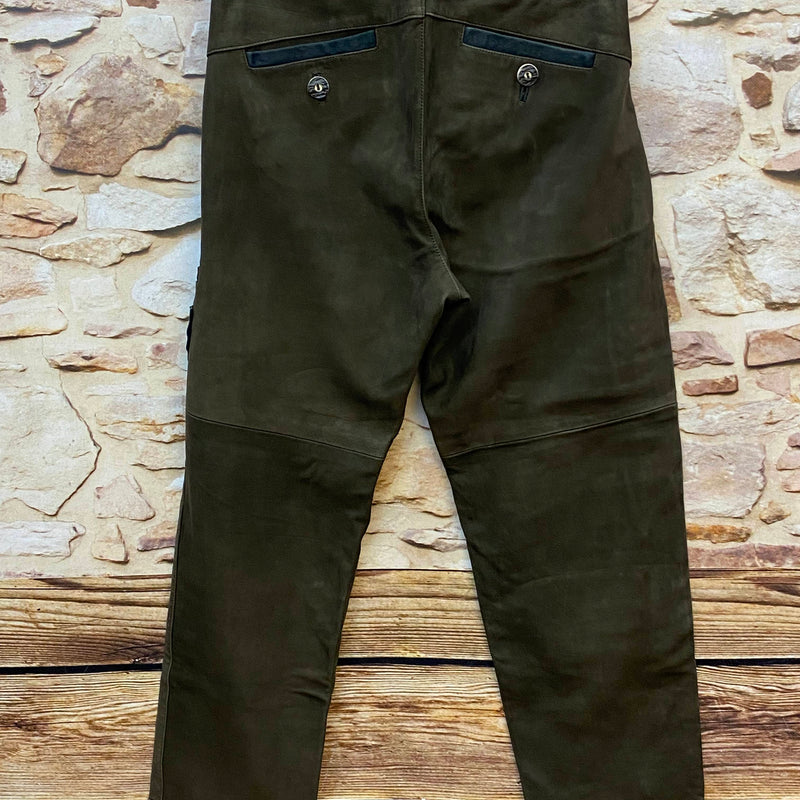 „Lange Trachtenlederhose Damen aus echtem Leder für Oktoberfest Volksfest und Landhausmode“