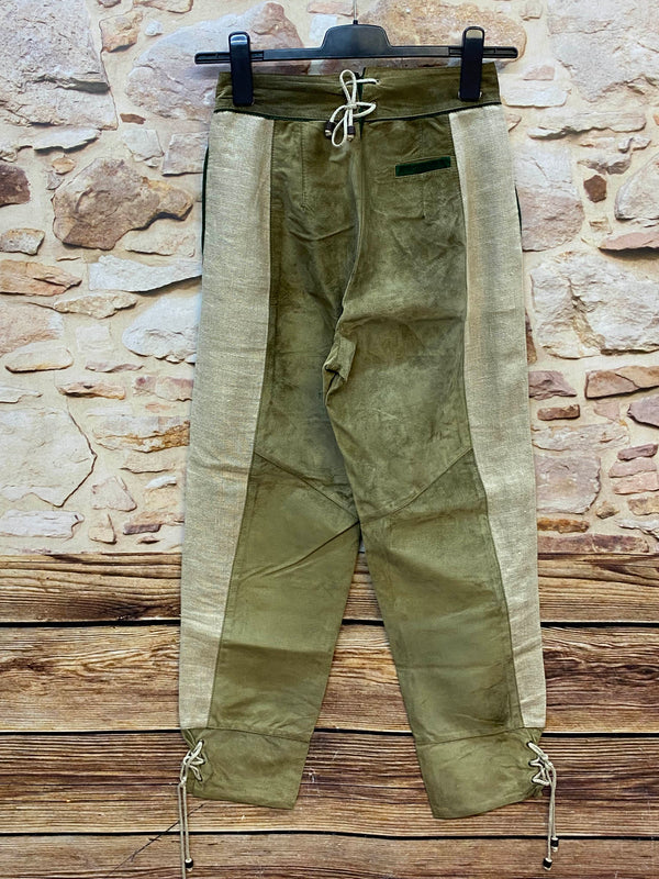 „Lange Damen Lederhose Gr. 38 mit rückseitiger Schnürung und Schnürdetails am Beinabschluss“