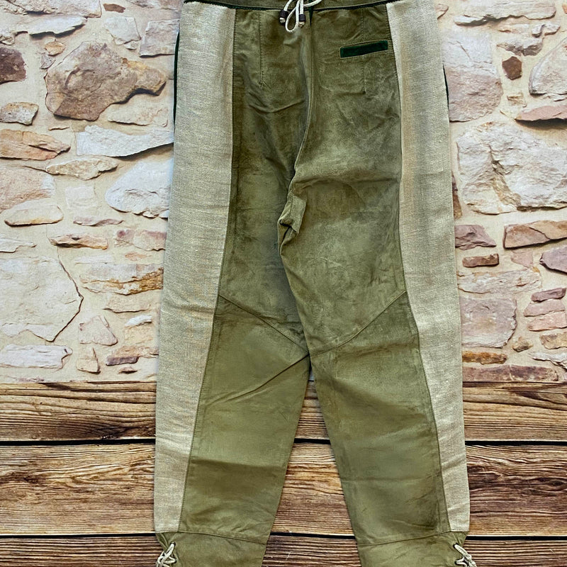 „Lange Damen Lederhose Gr. 38 mit rückseitiger Schnürung und Schnürdetails am Beinabschluss“