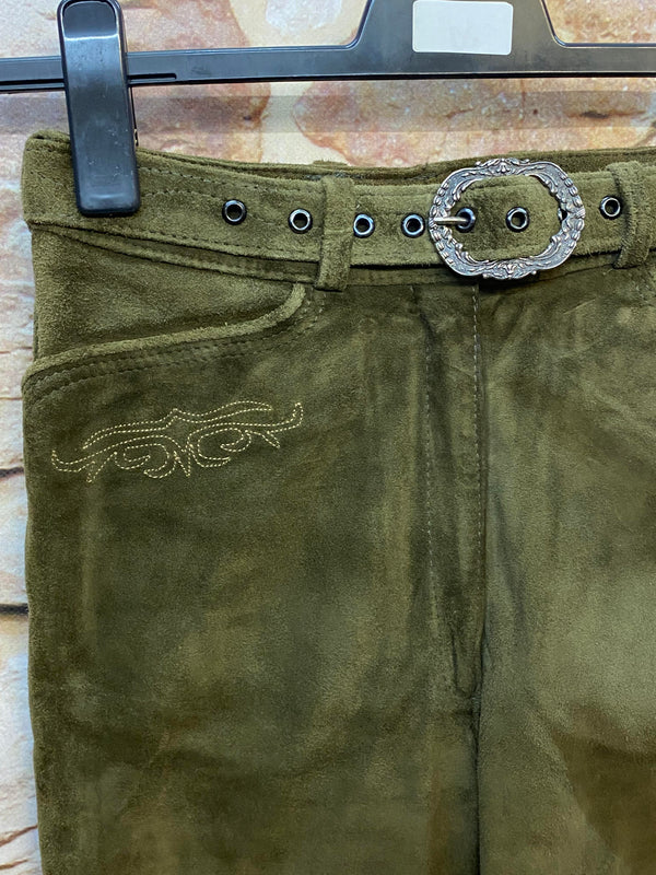 Lange Lederhose Damen Gr. 36 – grüne Trachtenlederhose aus Echtleder, Ansicht 3