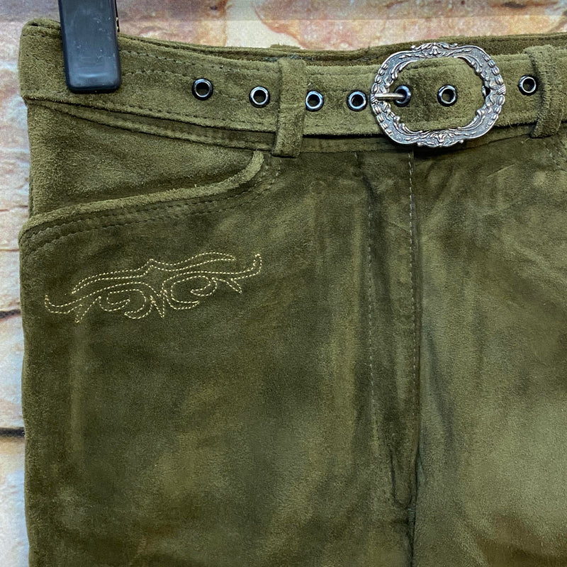 Lange Lederhose Damen Gr. 36 – grüne Trachtenlederhose aus Echtleder, Ansicht 3