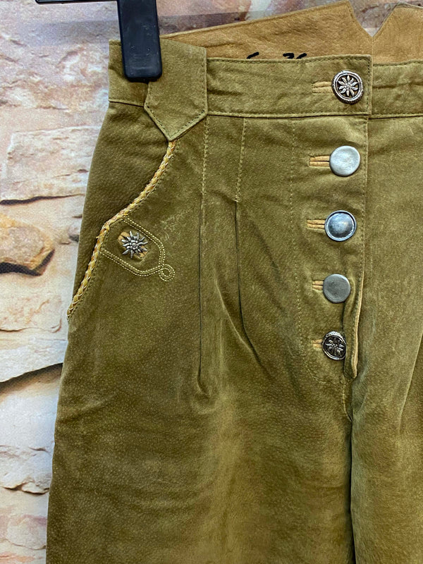 Lange Lederhose Damen Gr. 36 – olivgrüne Trachtenlederhose aus Echtleder, Ansicht 3