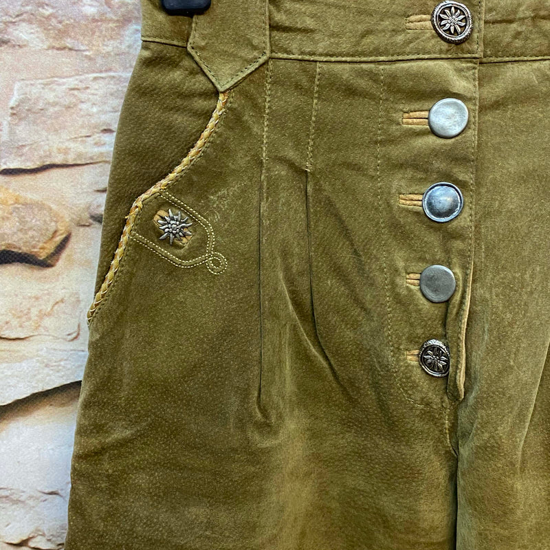 Lange Lederhose Damen Gr. 36 – olivgrüne Trachtenlederhose aus Echtleder, Ansicht 3