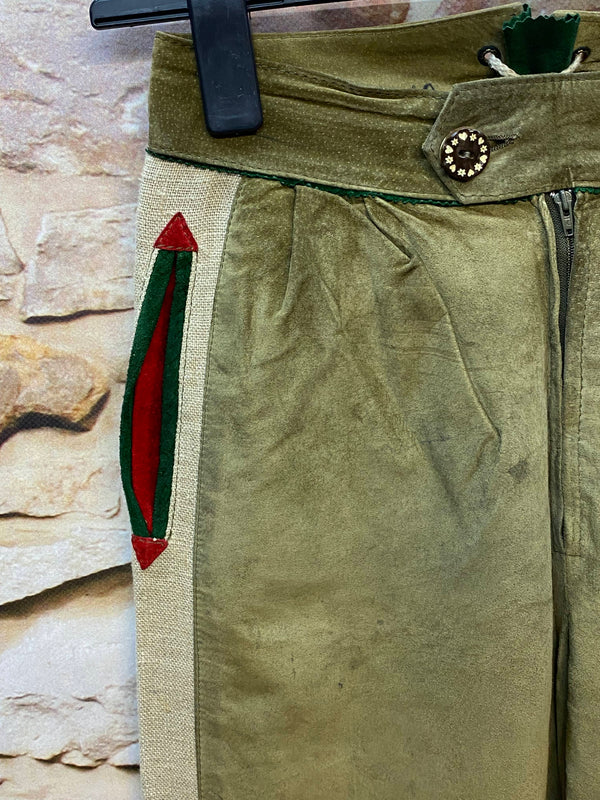 Lange Lederhose Damen Gr. 38 – olivgrüne Trachtenlederhose aus Echtleder, Ansicht 3
