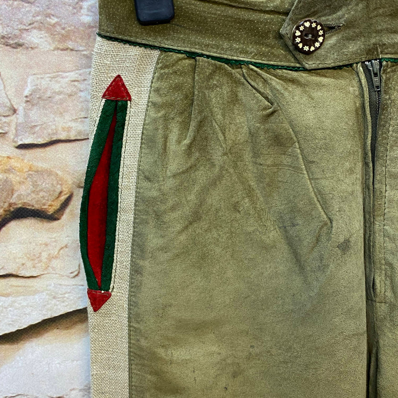 Lange Lederhose Damen Gr. 38 – olivgrüne Trachtenlederhose aus Echtleder, Ansicht 3