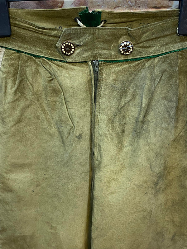 Lange Lederhose Damen Gr. 38 – olivgrüne Trachtenlederhose aus Echtleder, Ansicht 5
