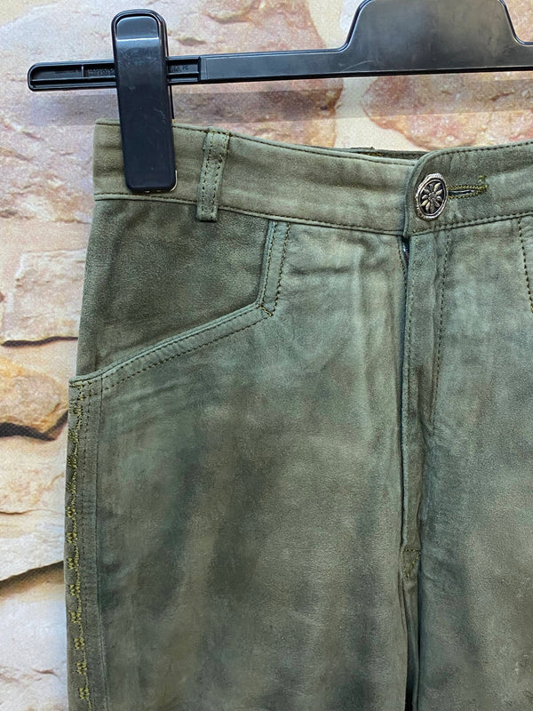 Meindl Damen Lederhose Gr. 36 – lange Trachtenlederhose in Olivgrün aus Leder, Ansicht 3