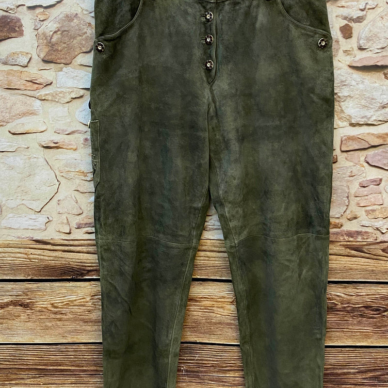 „Lange olivgrüne Trachten Lederhose Herren Gr. 52 aus echtem Leder“