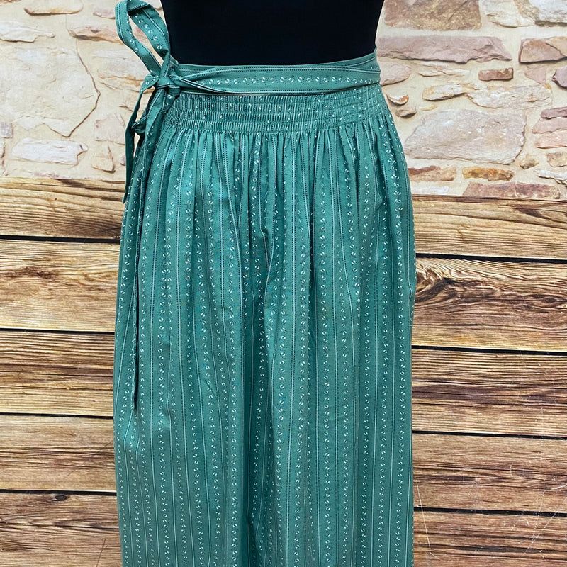 Mittellange Vintage Dirndl-Schürze für Trachtenkleid in grün gemustert 74 cm