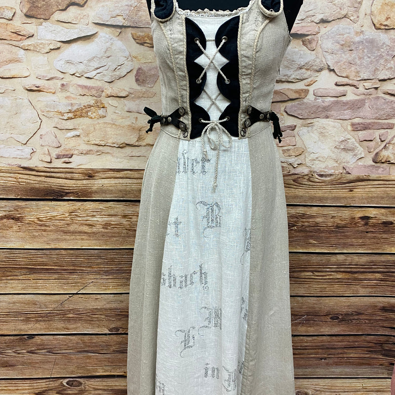 Landhauskleid Landhaus Kleid lang Gr.34. schwarz/natur