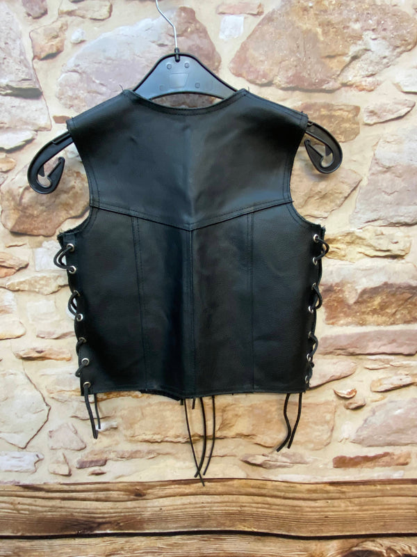 Jungen Lederweste Western Stil Schwarz – Gr. 134 | Biker Look
