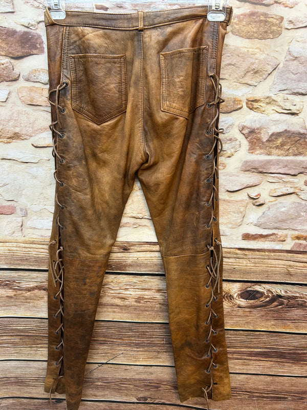 Vintage Biker-Lederhose – Bundweite 89 cm | Länge 110 cm