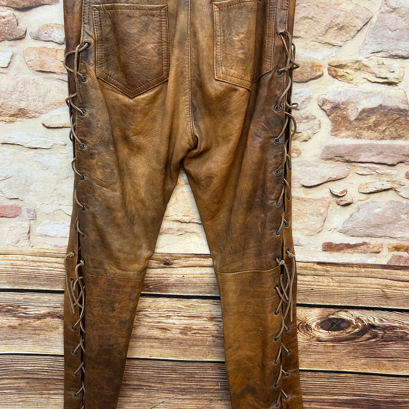 Vintage Biker-Lederhose – Bundweite 89 cm | Länge 110 cm