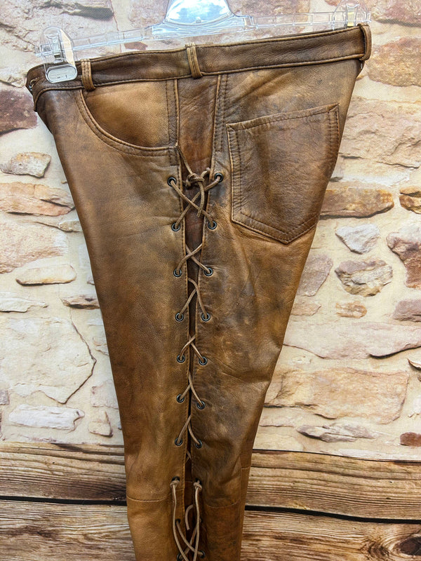 Vintage Biker-Lederhose – Bundweite 89 cm | Länge 110 cm