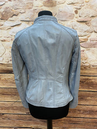 Blouson cuir gris marque Mustang, cuir d'agneau taille S cuir véritable femme 